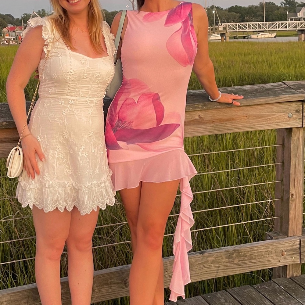 Peppermayo Pink Floral Ruffle Mini Dress
